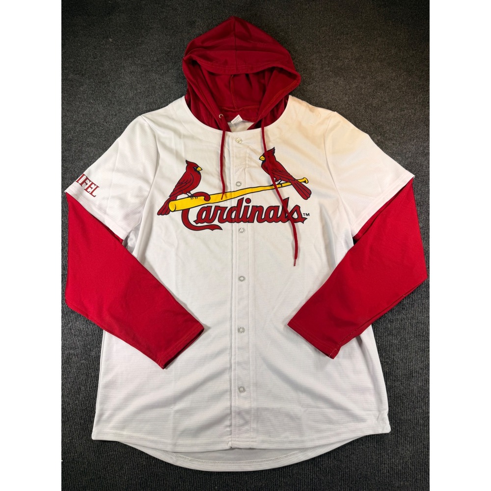 St Louis Cardinals MLB Layered Hoodie Baseball Jersey Mens XL White‎ Red Stifel